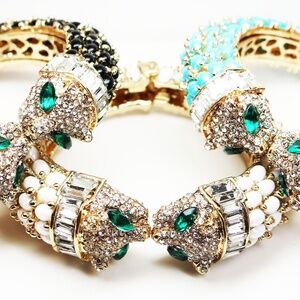 Exquisite Crystal Panther Chunky Cuff Bracelets - New Condition